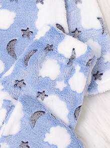Young Girls' Cloud, Stars, Moon Patterned Pajama Set For Home - Baby Blue - View 6