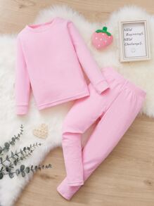 Toddler Girls Solid Snug Fit Lounge Set - Baby Pink - View 1