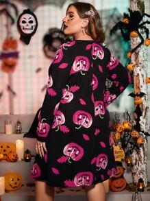 SHEIN Unity Plus Halloween Pumpkin Print Dress - Multicolor - View 2