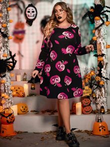 SHEIN Unity Plus Halloween Pumpkin Print Dress - Multicolor - View 5