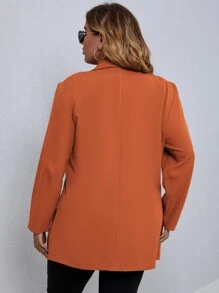 SHEIN Clasi Plus Solid Button Through Blazer - Orange - View 2