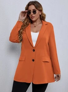 SHEIN Clasi Plus Solid Button Through Blazer - Orange - View 3