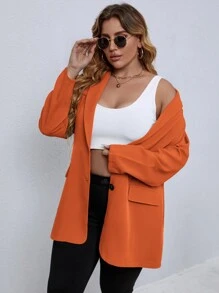 SHEIN Clasi Plus Solid Button Through Blazer - Orange - View 5