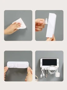 1pc Wall Mounted Multifunctional Storage Rack, Self Adhesive White PP Plug Holder For Home - White - View 5