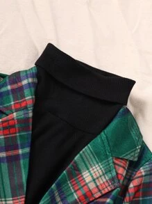 小女童格紋西裝領外套和高領T恤和PU皮革長褲 - 彩色 - 查看 4