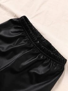 小女童格紋西裝領外套和高領T恤和PU皮革長褲 - 彩色 - 查看 5