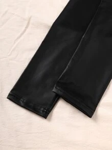 小女童格紋西裝領外套和高領T恤和PU皮革長褲 - 彩色 - 查看 6