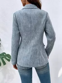 Chiquease Double Breasted Flap Detail Blazer Without Belt Fall Cloth For Women - Dusty Blue - View 2