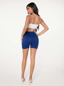 SHEIN EZwear Quần tất nữ màu trơn Giải trí - Màu xanh lam - Xem 6