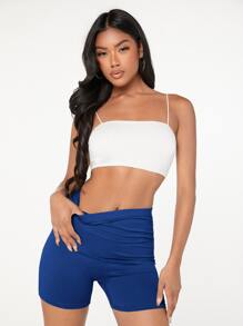 SHEIN EZwear Quần tất nữ màu trơn Giải trí - Màu xanh lam - Xem 7