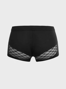 Men Fishnet Insert Solid Boxer Brief - Black - View 2