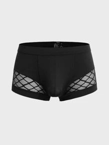 Men Fishnet Insert Solid Boxer Brief - Black - View 3