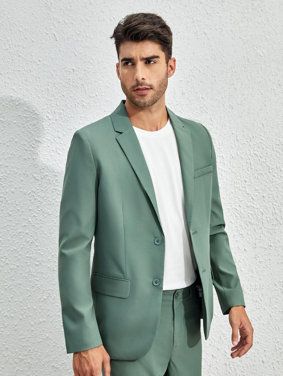Manfinity VCAY Men Solid Lapel Neck Blazer - Green - View 1