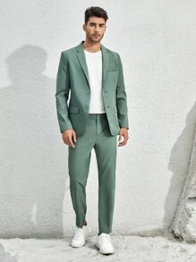 Manfinity VCAY Men Solid Lapel Neck Blazer - Green - View 3