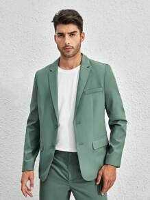 Manfinity VCAY Men Solid Lapel Neck Blazer - Green - View 5