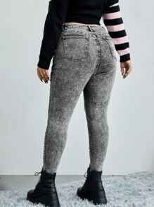 SHEIN EZwear Jeans ajustados desgarro de talle alto - Gris - Ver 2