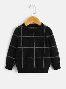 Baby Plaid Pattern Jumper - Black and White - View 1