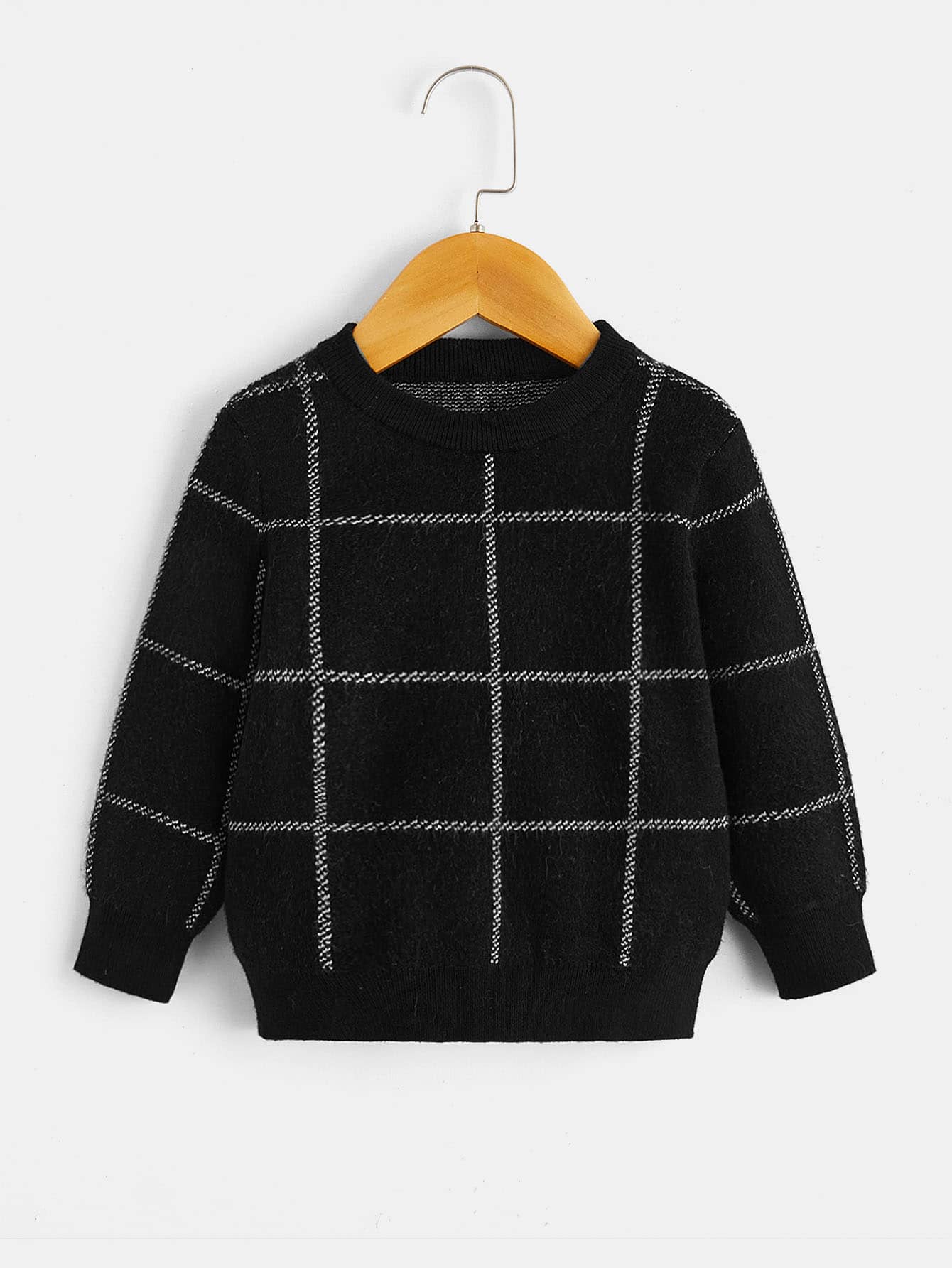Baby Plaid Pattern Jumper - Black and White - View 1