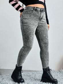 SHEIN EZwear Jeans ajustados desgarro de talle alto - Gris - Ver 5