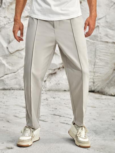 Manfinity BRENVOR 男士斜口袋前缝长裤，纯色长款锥形裤，卡其色休闲裤，适合外出、送给丈夫、男朋友的礼物，秋季