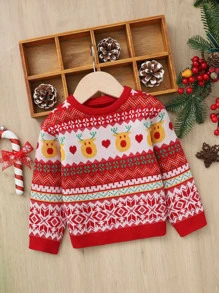 SHEIN 嬰兒聖誕圖案套頭毛衣 - 紅色 - 查看 1