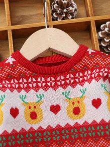 SHEIN 嬰兒聖誕圖案套頭毛衣 - 紅色 - 查看 3