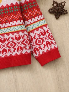 SHEIN 嬰兒聖誕圖案套頭毛衣 - 紅色 - 查看 4