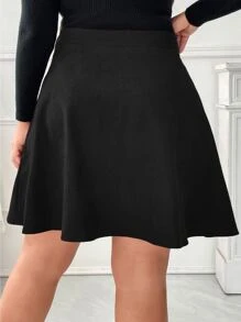 SHEIN Franclia Váy Plus Size Nút phía trước màu trơn Giải trí - màu đen - Xem 2