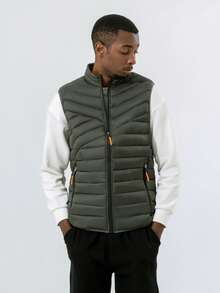 Men 1pc Zipper Front Vest Padded Coat - Dark Grey - View 1