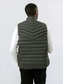 Men 1pc Zipper Front Vest Padded Coat - Dark Grey - View 2