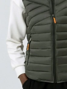 Men 1pc Zipper Front Vest Padded Coat - Dark Grey - View 3