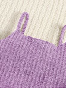 SHEIN Baby Girl Waffle Knit Lettuce Trim Cami Top & Bow Front Pants - Lilac Purple - View 3