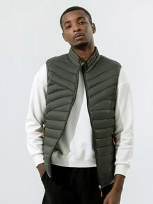Men 1pc Zipper Front Vest Padded Coat - Dark Grey - View 4