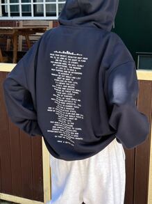 DAZY Slogan Graphic Drop Shoulder Hoodie PURSUE YOUR OBJECT,Long Sleeve Tops,Fall Clothes Sweatshirt - Navy Blue - View 2