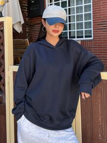 DAZY Slogan Graphic Drop Shoulder Hoodie PURSUE YOUR OBJECT,Long Sleeve Tops,Fall Clothes Sweatshirt - Navy Blue - View 8