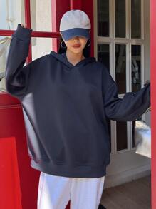 DAZY Slogan Graphic Drop Shoulder Hoodie PURSUE YOUR OBJECT,Long Sleeve Tops,Fall Clothes Sweatshirt - Navy Blue - View 6