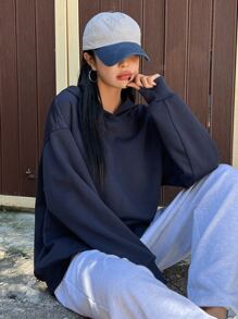 DAZY Slogan Graphic Drop Shoulder Hoodie PURSUE YOUR OBJECT,Long Sleeve Tops,Fall Clothes Sweatshirt - Navy Blue - View 5