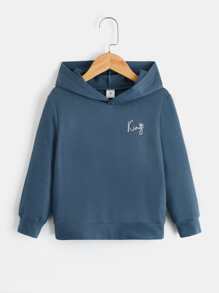 SHEIN Áo nỉ in hình vương miện và chữ cái dành cho bé trai - Màu xanh bụi bặm - Xem 1