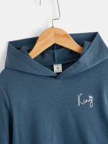 SHEIN Áo nỉ in hình vương miện và chữ cái dành cho bé trai - Màu xanh bụi bặm - Xem 3