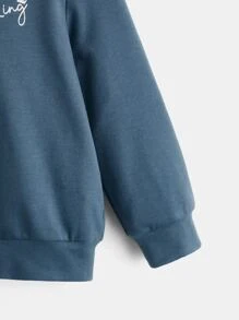 SHEIN Áo nỉ in hình vương miện và chữ cái dành cho bé trai - Màu xanh bụi bặm - Xem 4