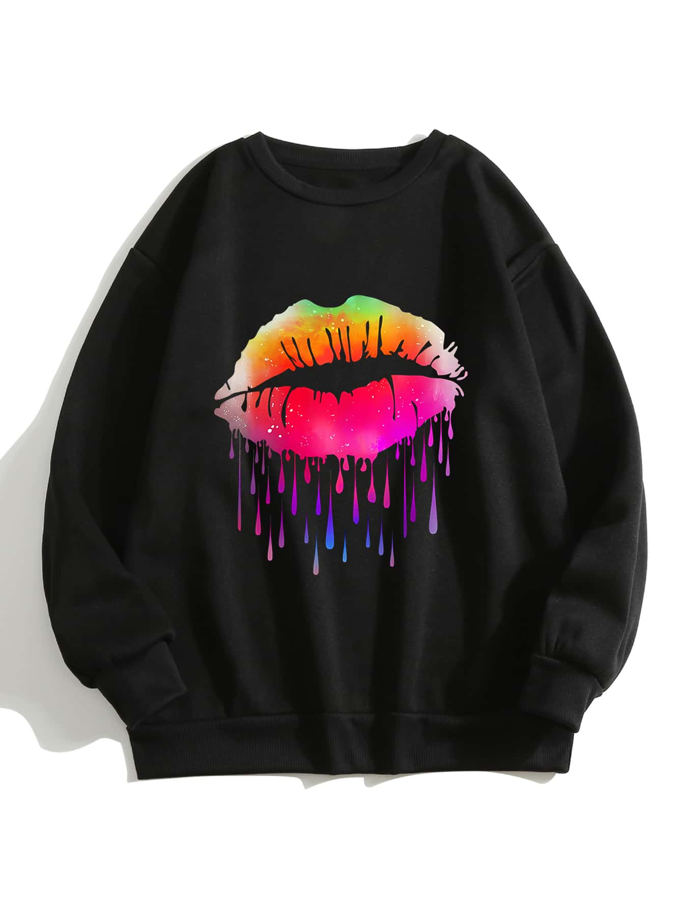 INAWLY Plus Lip Print Thermal Lined Sweatshirt - Black - View 1