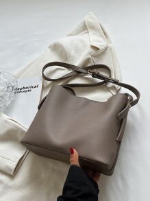 字母和荔枝紋壓花方包 - 灰色 - 查看 2