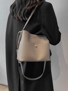 字母和荔枝紋壓花方包 - 灰色 - 查看 6