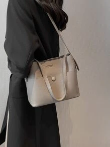 字母和荔枝紋壓花方包 - 灰色 - 查看 7