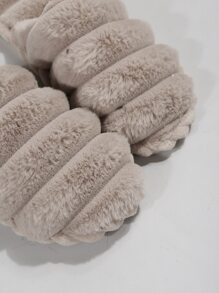 Minimalist Fuzzy Bedroom Slippers,Women's Wave Warm Slippers Home Winter Anti-Slip Car Stitching Home Warm Comfortable Leisure Slipper In Khaki - Khaki - View 4