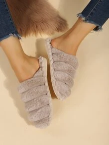 Minimalist Fuzzy Bedroom Slippers,Women's Wave Warm Slippers Home Winter Anti-Slip Car Stitching Home Warm Comfortable Leisure Slipper In Khaki - Khaki - View 5