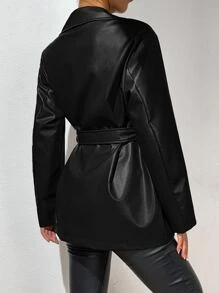 SHEIN EZwear 1 chiếc áo khoác rộng ve trơn màu thời trang, mùa thu - màu đen - Xem 2
