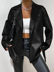 SHEIN EZwear 1 chiếc áo khoác rộng ve trơn màu thời trang, mùa thu - màu đen - Xem 1