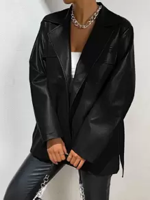 SHEIN EZwear 1 chiếc áo khoác rộng ve trơn màu thời trang, mùa thu - màu đen - Xem 6