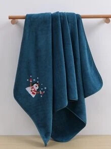 1pc Christmas Snowman Coral Velvet Solid Color Embroidered Bath Towel Or Hand Towel Home Bathroom Decor - Blue - View 5